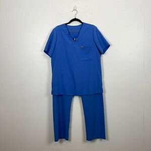 Figs Technical Collection Scrubs Set Women L Medical Drawstring Waist Light Blue